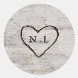 Sticker Rond Charrettes sculptées Rustique Birch Monogram Maria