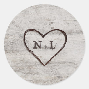 Sticker Rond Charrettes sculptées Rustique Birch Monogram Maria
