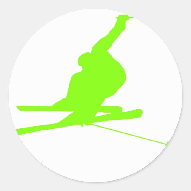 Sticker Rond Chartreuse, Neon Ski De Neige Vert (Devant)