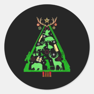 Sticker Rond Chasse amusante Cerf et Chasseur de wapitis Arbre 
