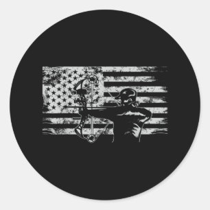 Sticker Rond Chasse Archer Drapeau Américain Chasse Bowhunting