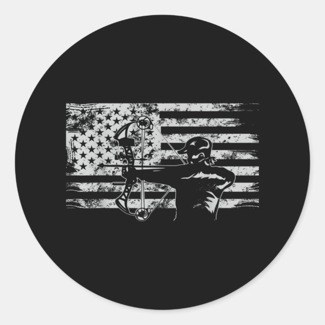 Sticker Rond Chasse Archer Drapeau Américain Chasse Bowhunting (Devant)