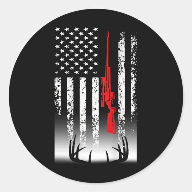 Sticker Rond Chasse au cerf Chasse au drapeau américain (Devant)