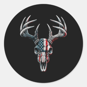 Sticker Rond Chasse Au Cerf De Virginie - Drapeau Américain Sur