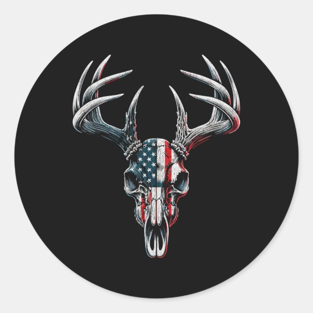 Sticker Rond Chasse Au Cerf De Virginie - Drapeau Américain Sur (Devant)