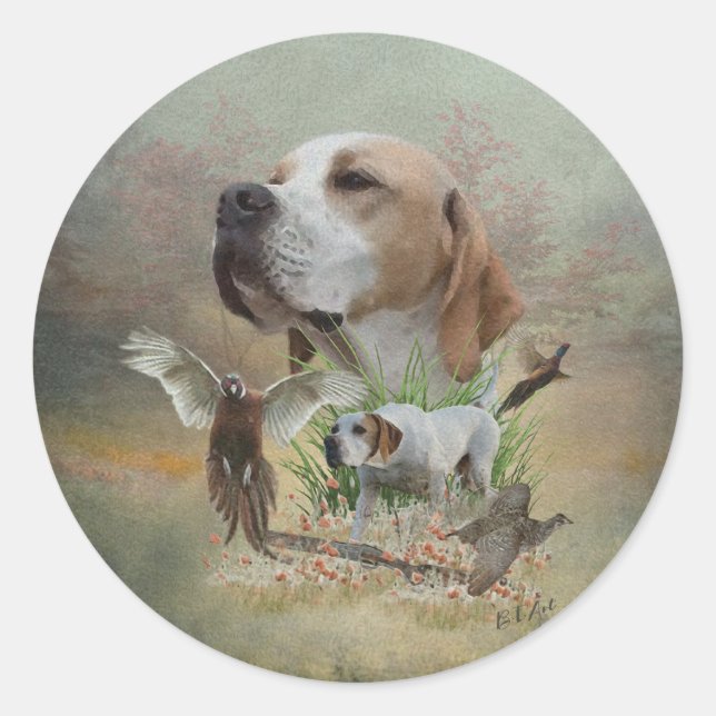 Sticker Rond Chasse au faisan avec pointeurs, Art (Devant)