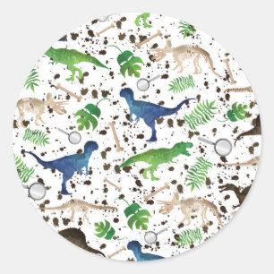 Sticker Rond Chasse aux dinosaures ! Dinosaures en safari garço