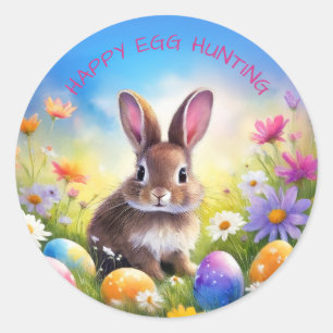 Sticker Rond Chasse aux oeufs de lapin de Pâques Brown