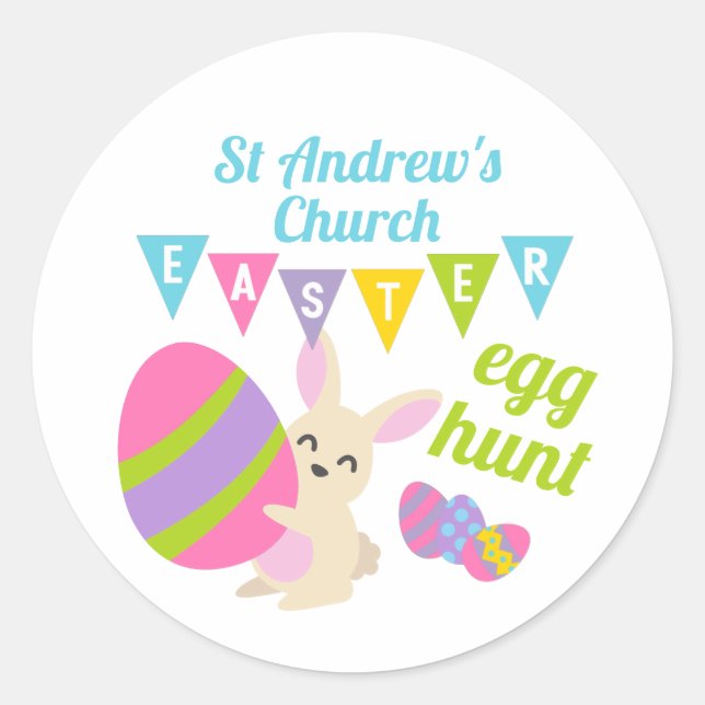 Sticker Rond Chasse aux oeufs de Pâques au lapin mignon (Devant)