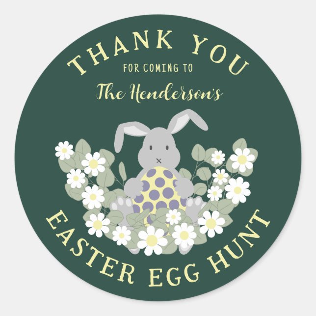 Sticker Rond Chasse aux oeufs de Pâques Bunny Floral (Devant)