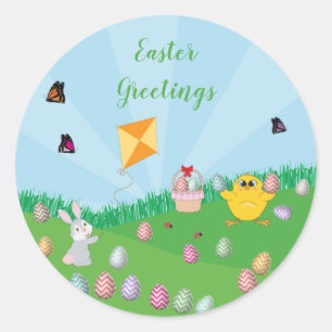 Sticker Rond Chasse aux oeufs de Pâques colorée personnalisée C