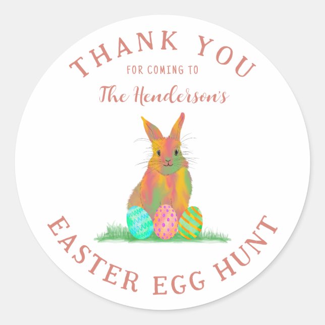 Sticker Rond Chasse aux oeufs de Pâques Cute Bunny Merci (Devant)