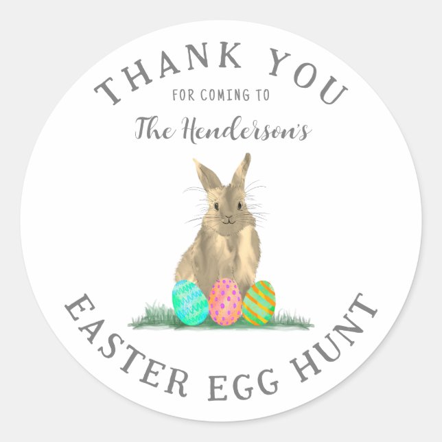 Sticker Rond Chasse aux oeufs de Pâques Cute Bunny Merci (Devant)