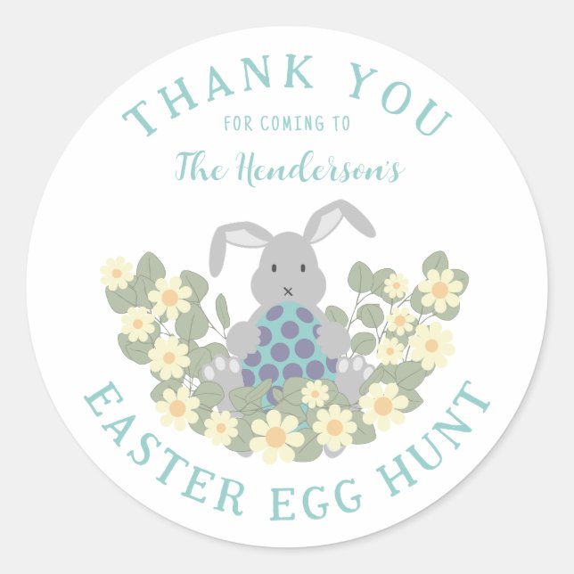 Sticker Rond Chasse aux Oeufs de Pâques Lapin Merci Floral (Devant)