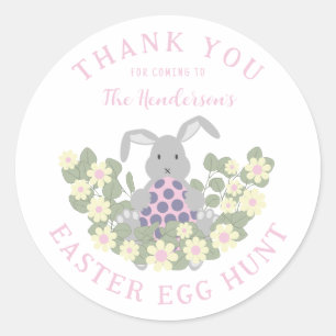Sticker Rond Chasse aux œufs de Pâques personnalisée Lapin mign