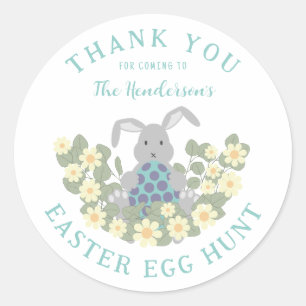 Sticker Rond Chasse aux œufs de Pâques personnalisée Lapin Reme
