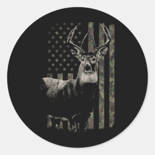 Sticker Rond Chasse Camo Drapeau Américain Cerf