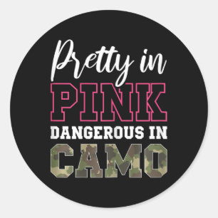 Sticker Rond Chasse De Camo Drôle Pink Graphic Pour Les Femmes