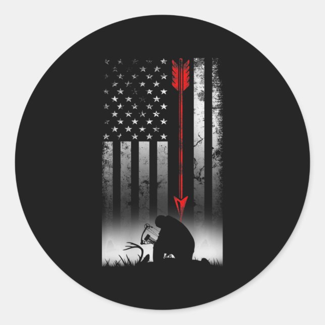 Sticker Rond Chasse de cerf de Bow Drapeau américain cadeau pou (Devant)