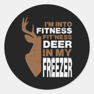 Sticker Rond Chasse Fitness Cerf Dans Freezer Drôle Chasseur Ho