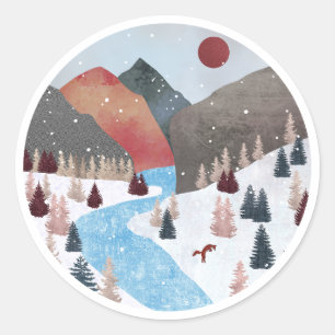 Sticker Rond Chasse hivernale Fox