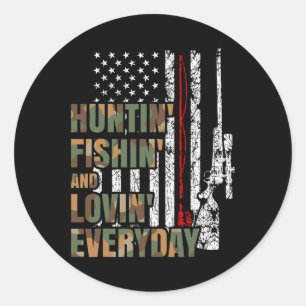 Sticker Rond Chasse Pêche Amour Quotidien Américain Cerf Chasse