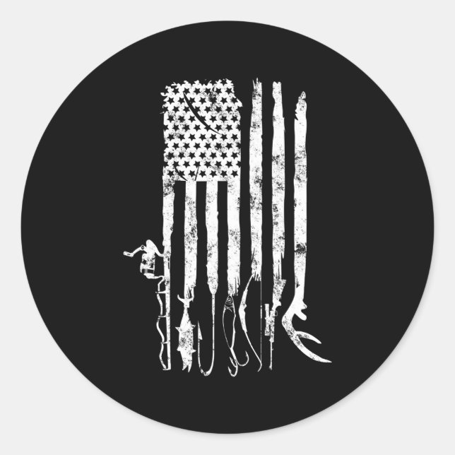 Sticker Rond Chasse Pêche Drapeau Américain Patriotique (Devant)