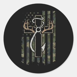 Sticker Rond Chasse Pêche Foi - Chasseur Chrétien Pêcheur