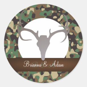 Sticker Rond Chasse Personnalisée Thème Antlers Camo Mariage