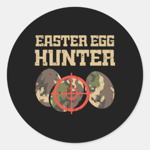 Sticker Rond Chasseur d'oeufs de Pâques Camo Amusant Chasse Gar