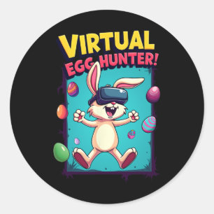 Sticker Rond Chasseur d'oeufs virtuel - Drôle de lapin de joueu