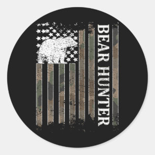 Sticker Rond Chasseur d'ours Drapeau américain Chasse d'ours Lo