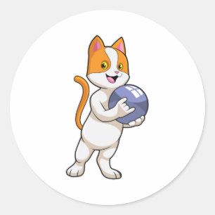 Sticker Rond Chat à Bowling avec balle de Bowling