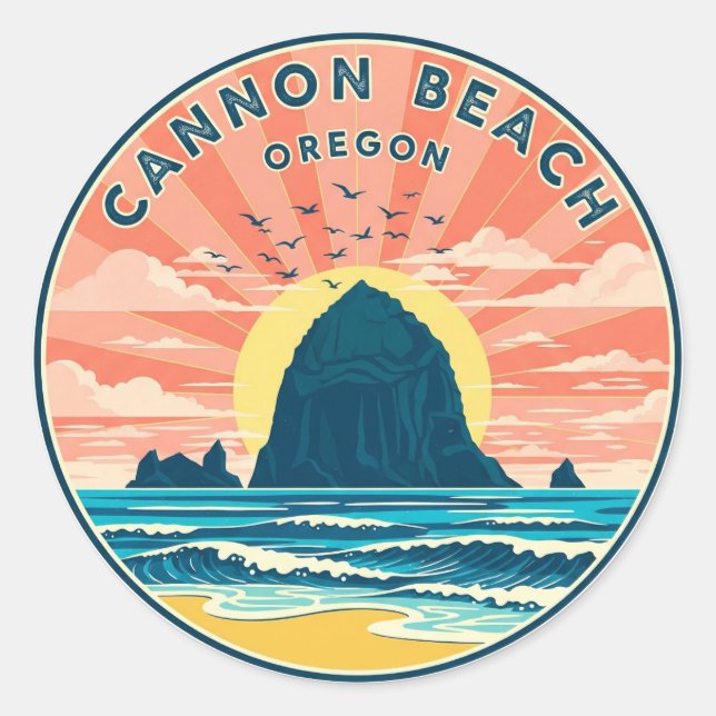 Sticker Rond Chat à Cannon Beach Oregon (Devant)