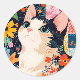 Sticker Rond Chat à écailles florales
