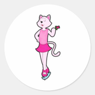 Sticker Rond Chat à Patinage sur glace avec Fleur