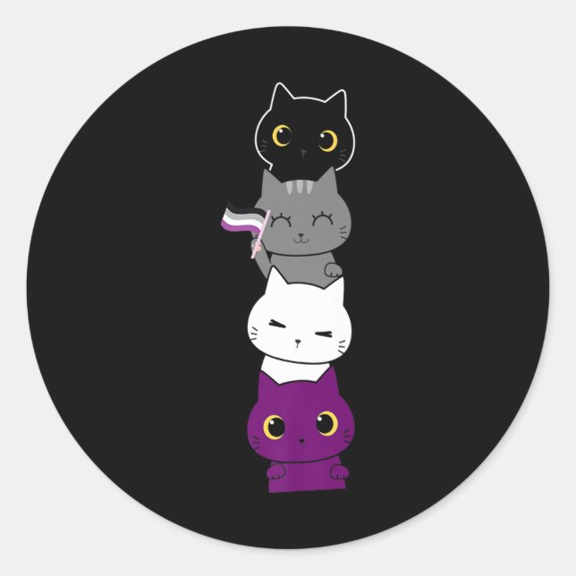 Sticker Rond Chat Aexo Pride Cute Ace Drapeau Animal Animaux Am (Devant)