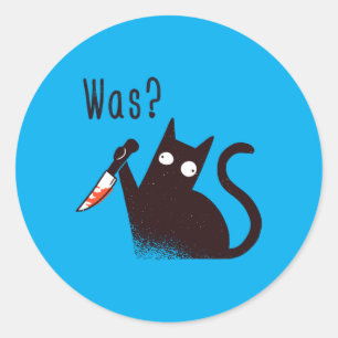 Sticker Rond Chat allemand fou et drôle avec un couteau