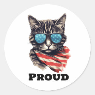Sticker Rond Chat américain patriotique, 4 juillet