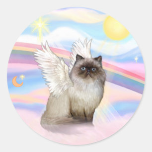 Sticker Rond Chat angélique Himalayen au point chocolat