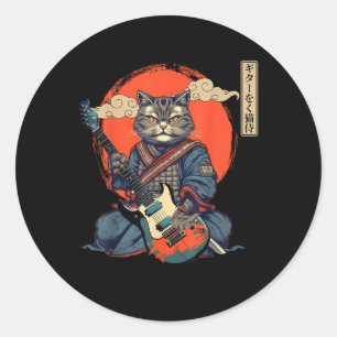 Sticker Rond Chat Anime Japonais Samurai Tattoo Kawaii Ninja Gu
