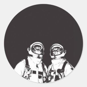 Sticker Rond Chat astronaute noir et blanc