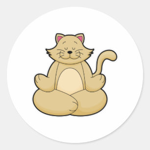 Sticker Rond Chat au Yoga Exercice d'étirement en Jambes croisé