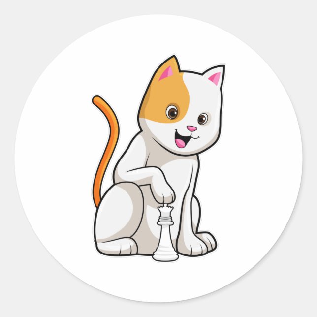 Sticker Rond Chat aux échecs avec pièce d'échecs Pawn (Devant)