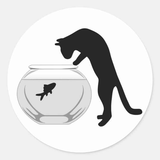 Sticker Rond Chat avec baguette de bol de poisson (Devant)