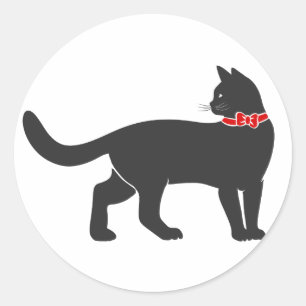 Sticker Rond Chat avec cravate arc rouge - Choisir la couleur a