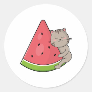 Sticker Rond Chat avec pastèque