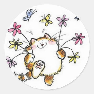 Sticker Rond Chat avec tu fleuris