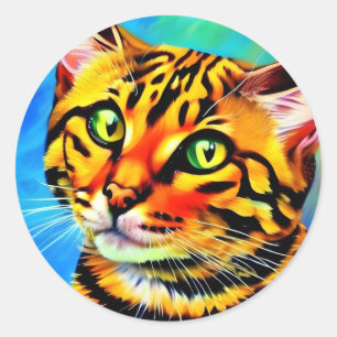 Sticker Rond Chat avec yeux couleur vert