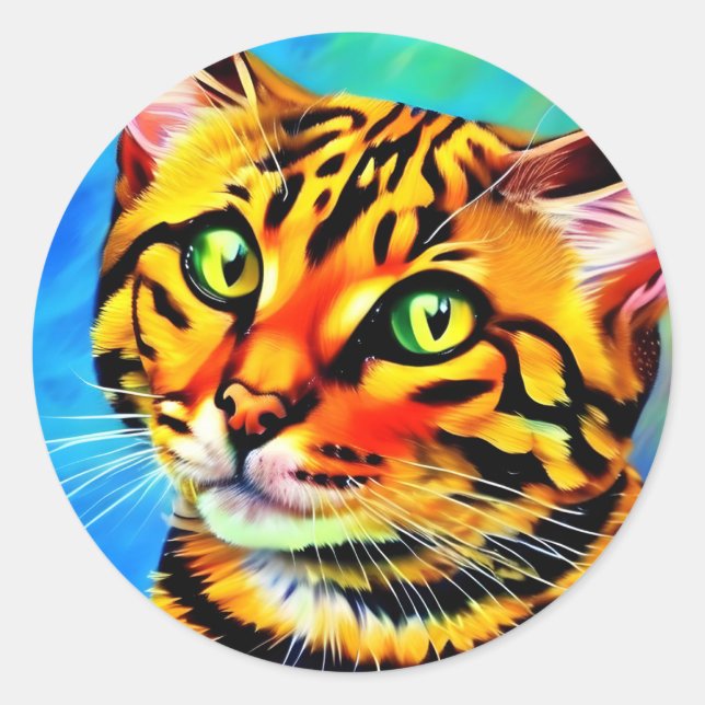 Sticker Rond Chat avec yeux couleur vert (Devant)
